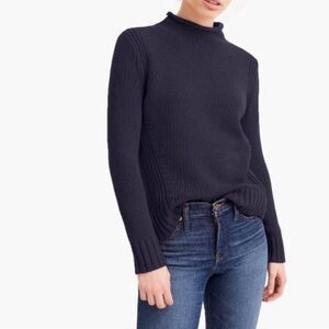 J Crew always Classic Roll Neck Rib-Trim Sweater - navy